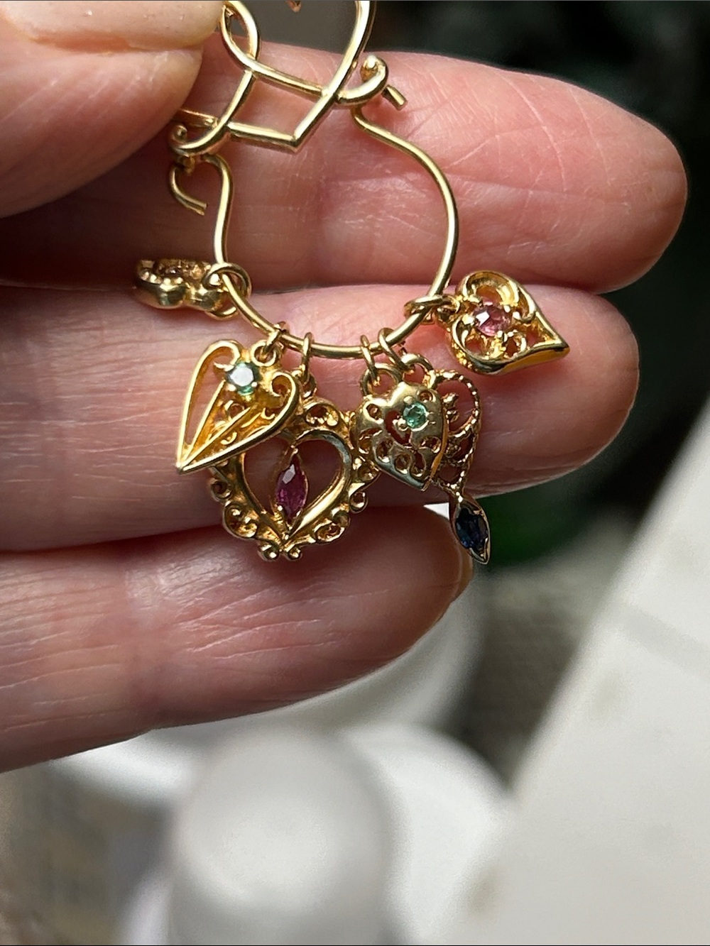 14 carat, gold stamped Heart Charm Pendant with Multicolor Gem Accents - Picture 4 of 4